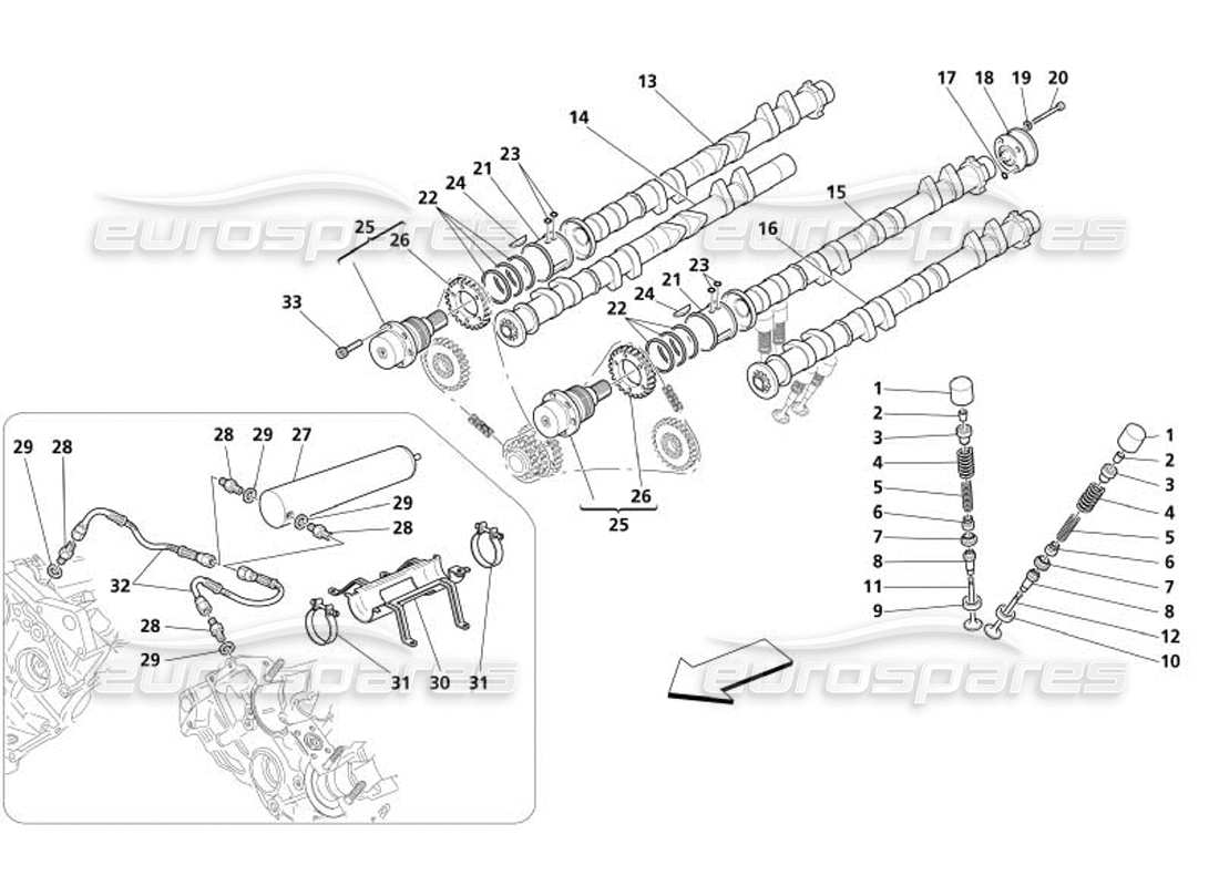 maserati 4200 spyder (2005) timing – stößel teilediagramm