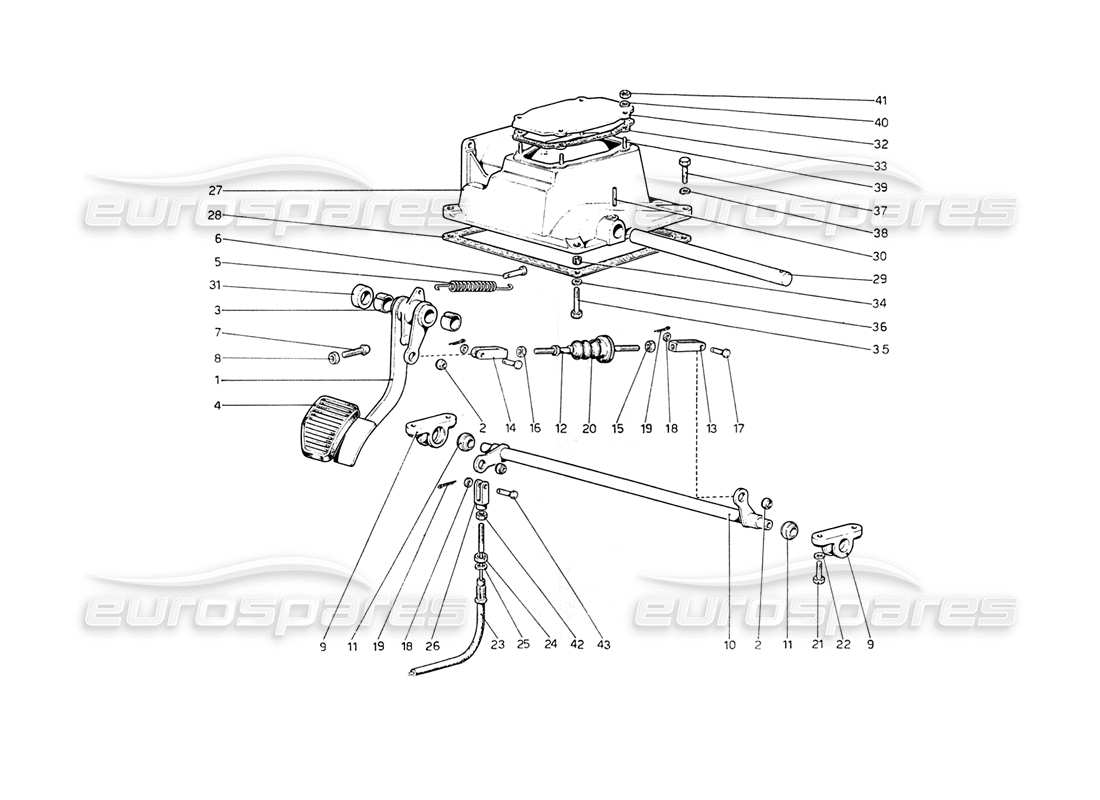 ferrari 208 gt4 dino (1975) pedalboard - kupplungssteuerung (varianten für rhd-versionen) teilediagramm