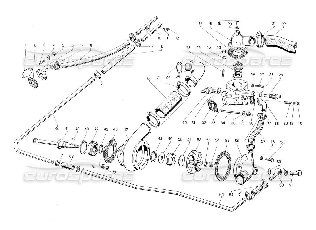 lamborghini countach 5000 qvi (1989) wasserpumpe und systemteilediagramm