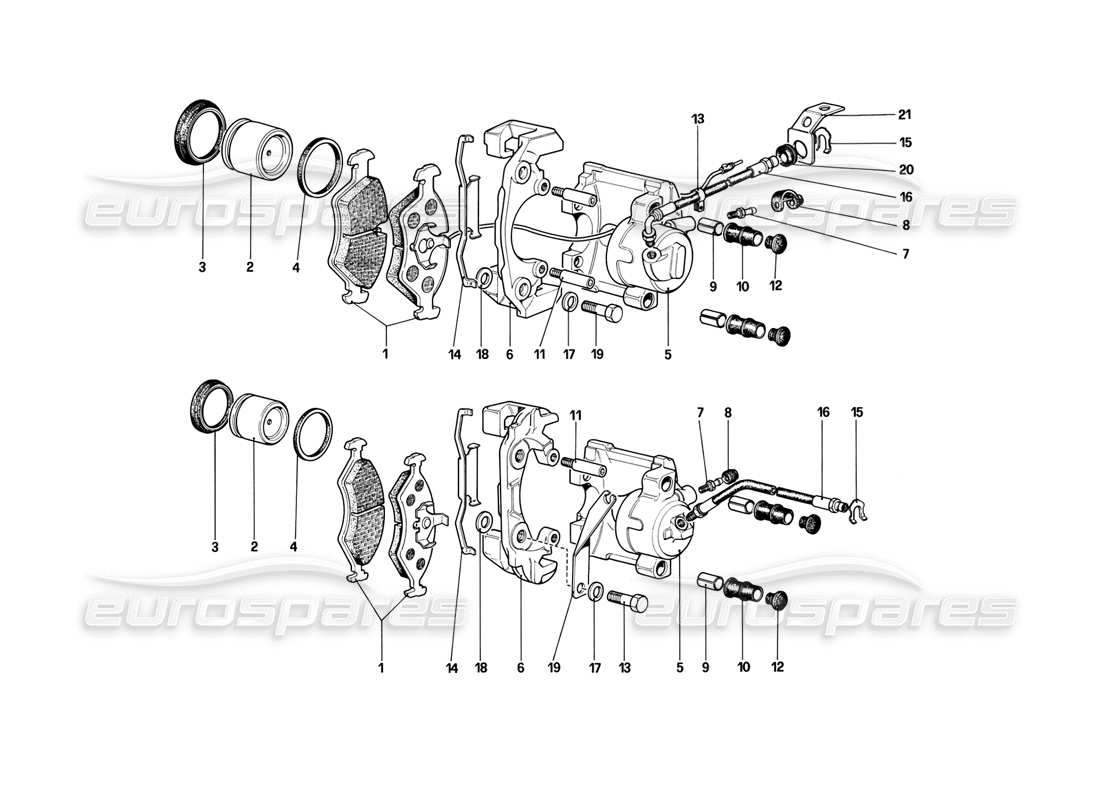 ferrari mondial 3.2 qv (1987) bremssättel für vorder- und hinterradbremsen - teilediagramm
