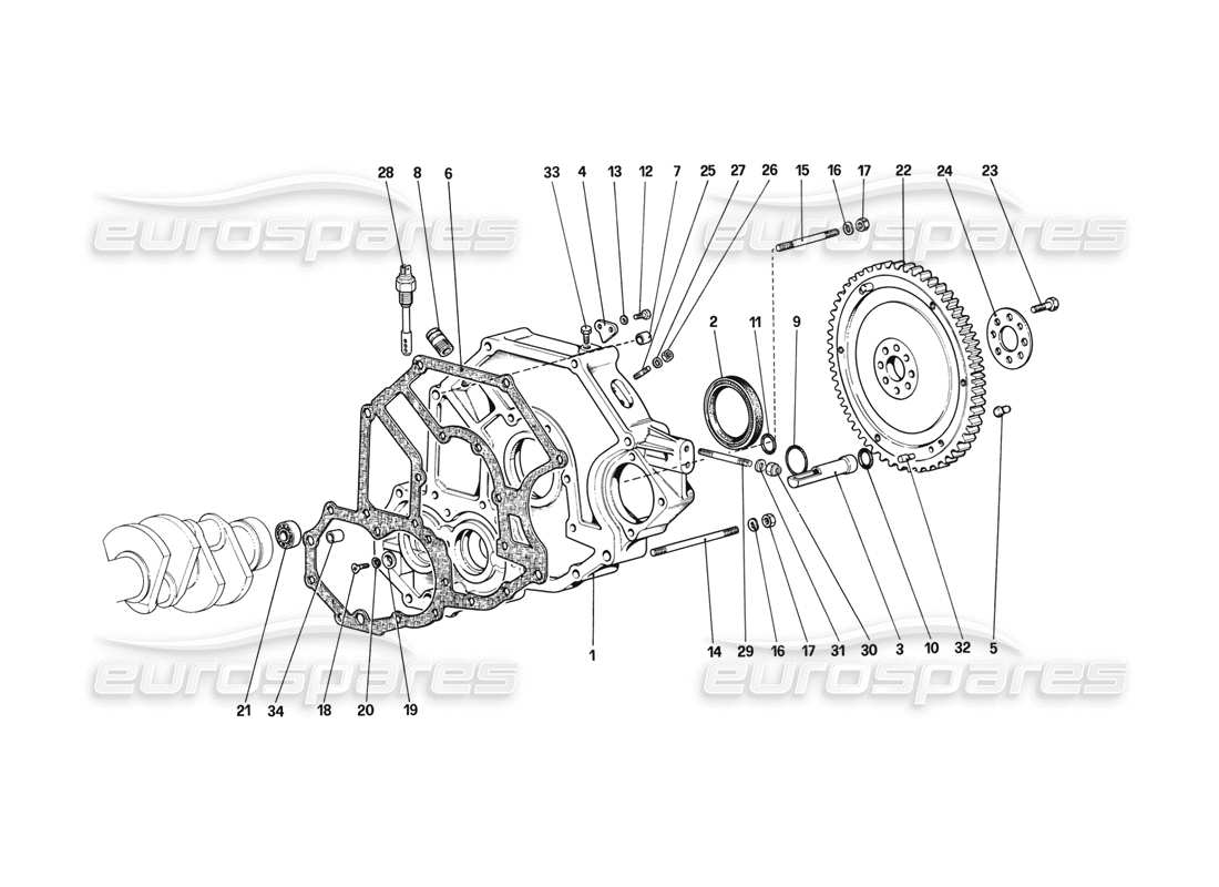 ferrari mondial 3.2 qv (1987) distanzstück für schwungrad und kupplungsgehäuse teilediagramm