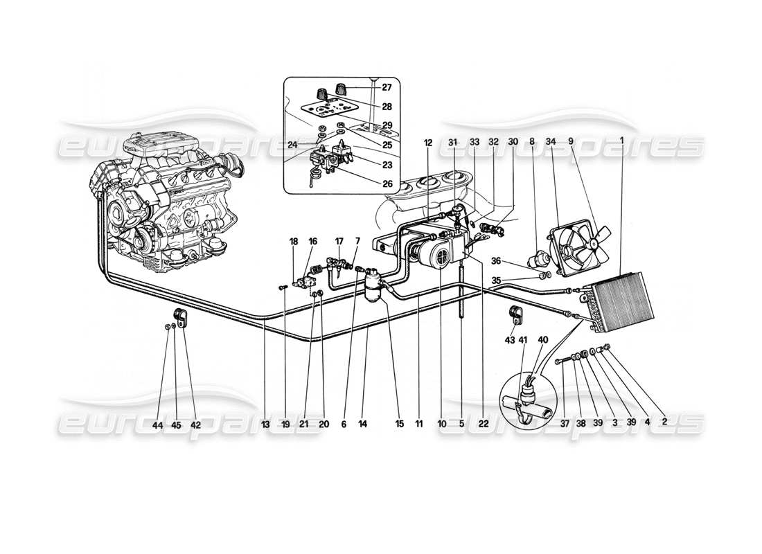 ferrari 208 turbo (1982) teilediagramm der klimaanlage