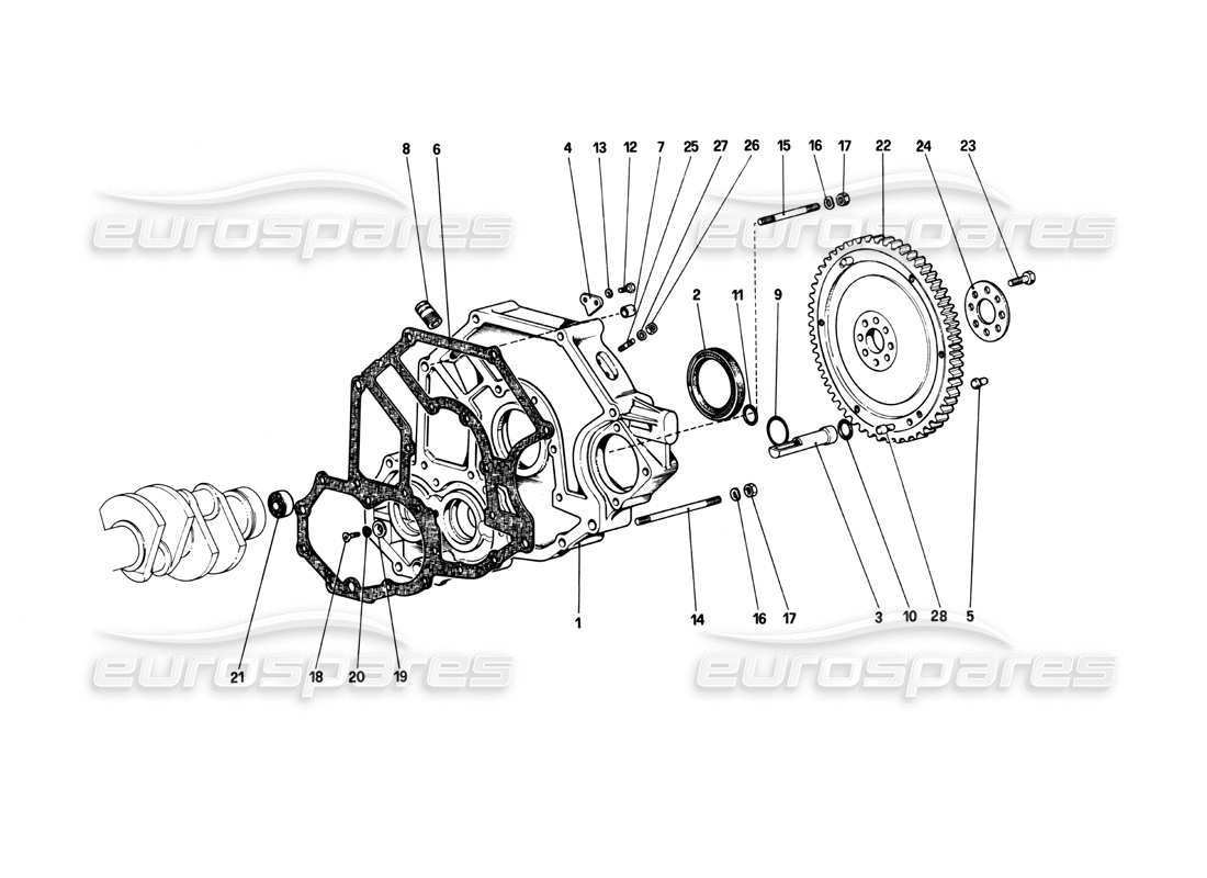 ferrari 208 turbo (1982) schwungrad und kupplungsgehäuse-distanzstück teilediagramm