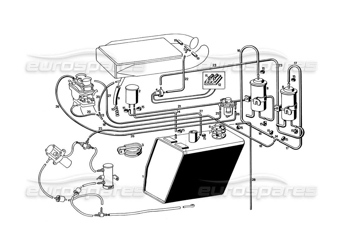 maserati bora (usa variants) teilediagramm für kraftstoffleitungen und entlüftungsöffnungen