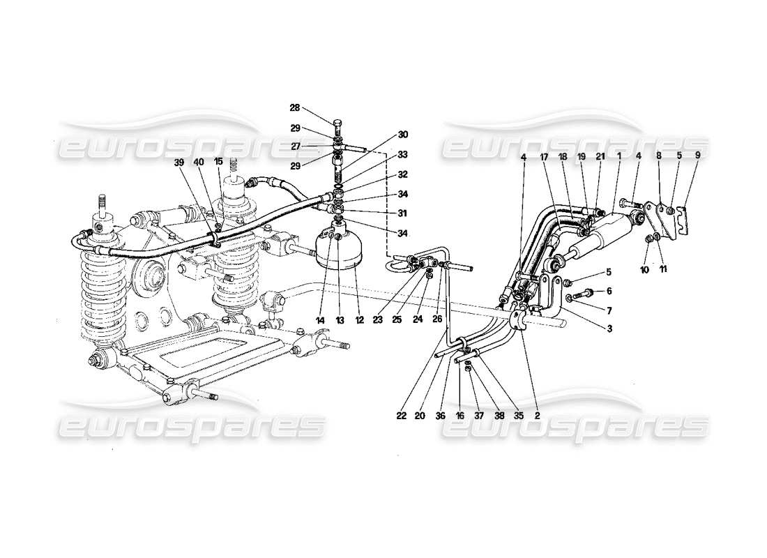 ferrari 412 (mechanical) hinterradaufhängung - teilediagramm für niveauregulierungsventil und ölleitungen