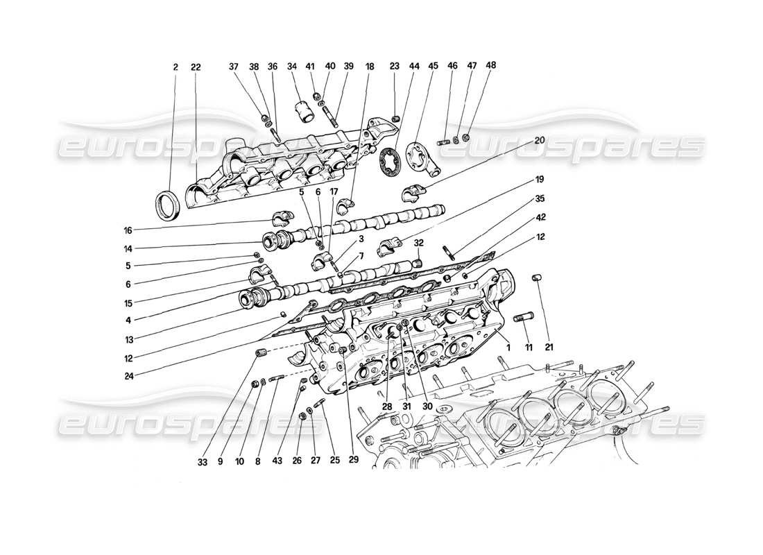 ferrari 208 turbo (1982) zylinderkopf (rechts) teilediagramm