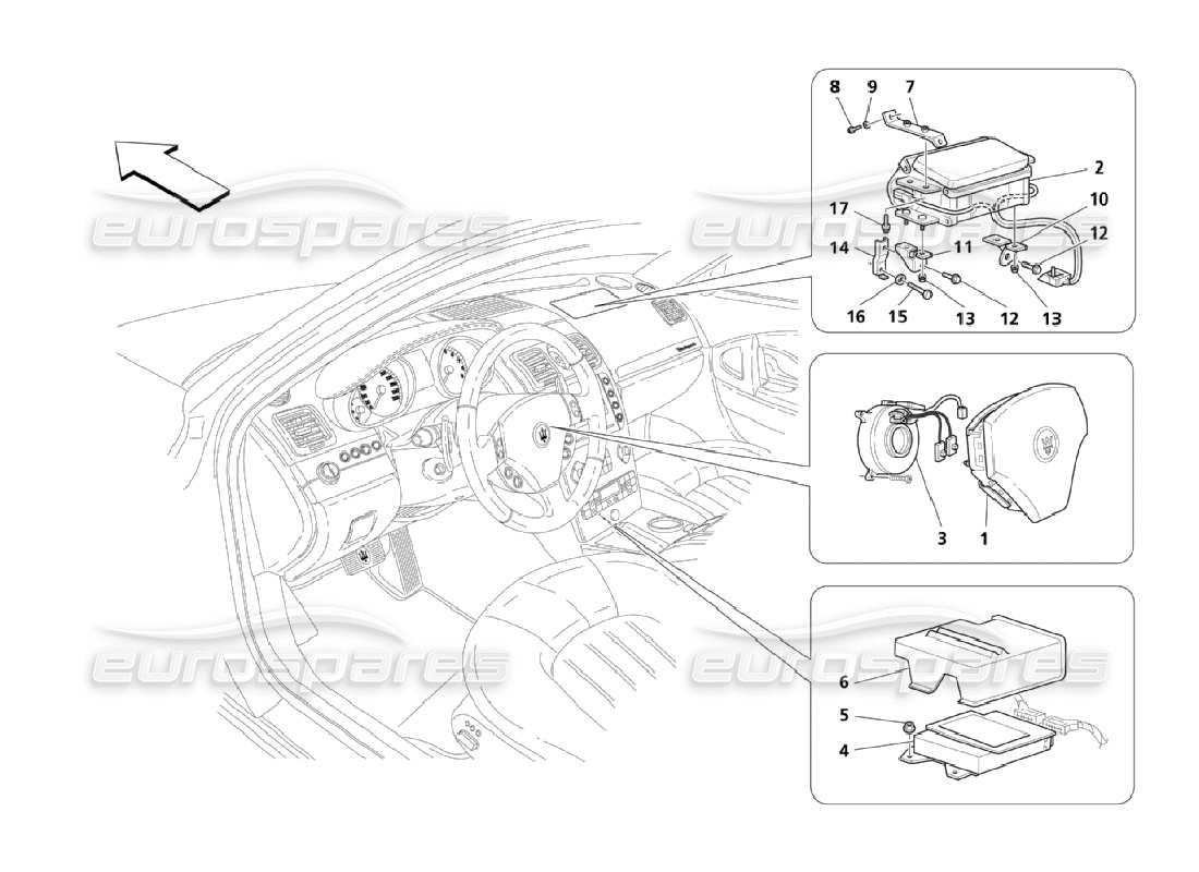 maserati qtp. (2006) 4.2 teilediagramm des front-airbag-systems