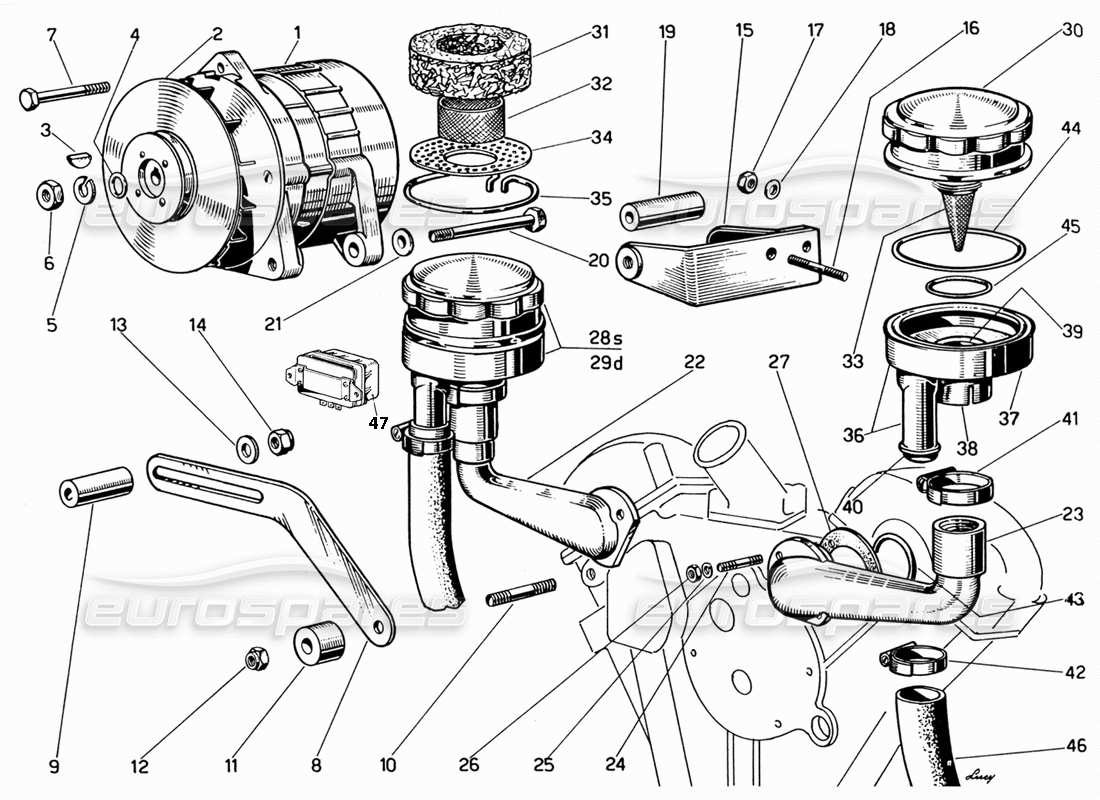 ferrari 330 gt 2+2 generator- und motorentlüfter teilediagramm