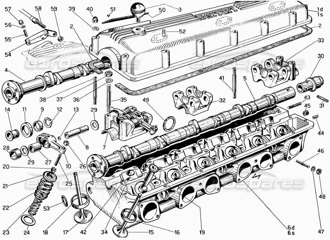 ferrari 330 gt 2+2 zylinderkopf-teilediagramm