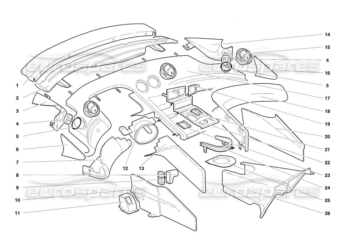 lamborghini diablo vt (1994) fahrgastraumverkleidung teilediagramm