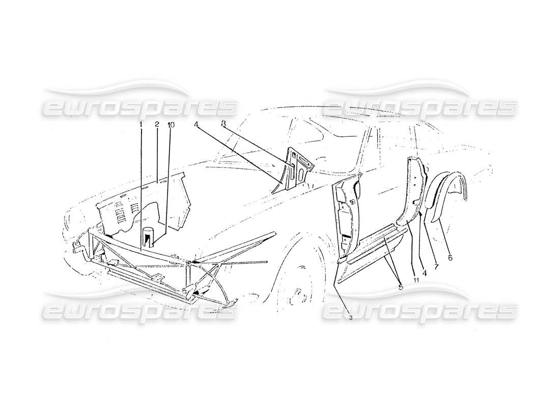 ferrari 365 gtc (coachwork) teilediagramm für innere rahmenplatten
