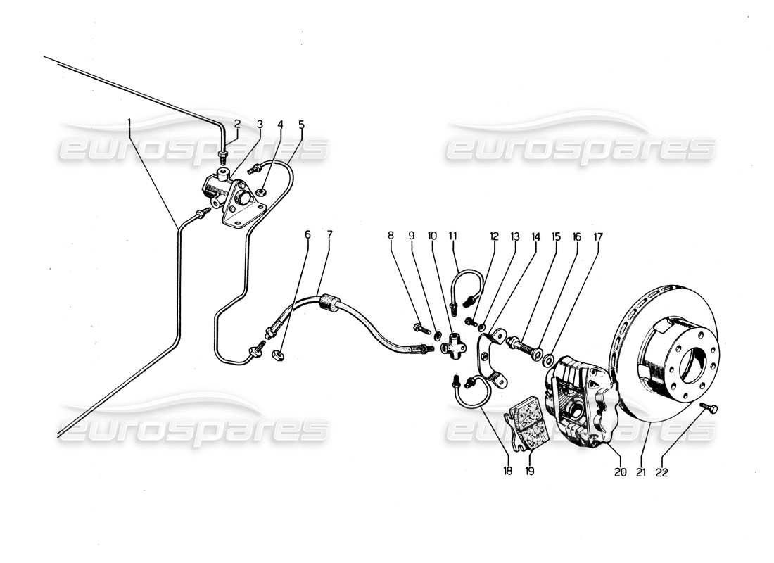lamborghini urraco p250 / p250s teilediagramm für hinterradbremsen
