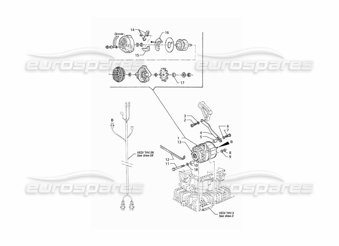 maserati qtp v8 (1998) lichtmaschine und support teilediagramm