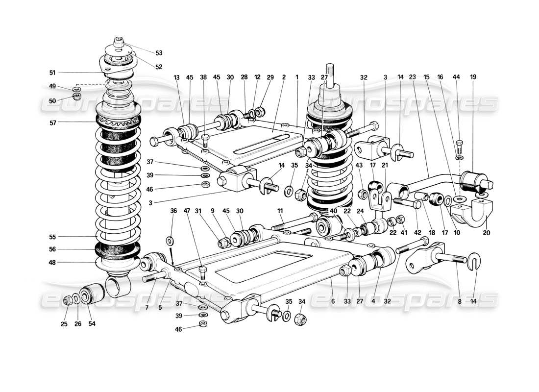 ferrari 400i (1983 mechanical) hinterradaufhängung – hebel und stoßdämpfer teilediagramm