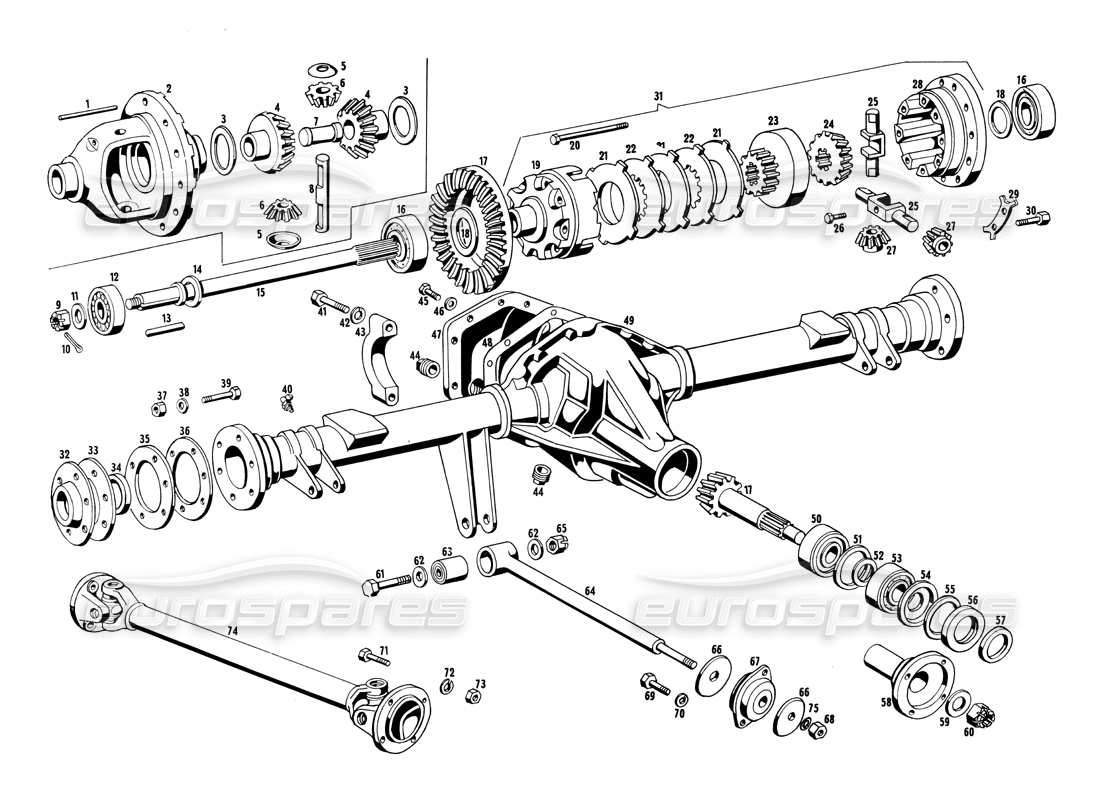 maserati ghibli 4.7 / 4.9 teilediagramm für differential und gelenkwellen