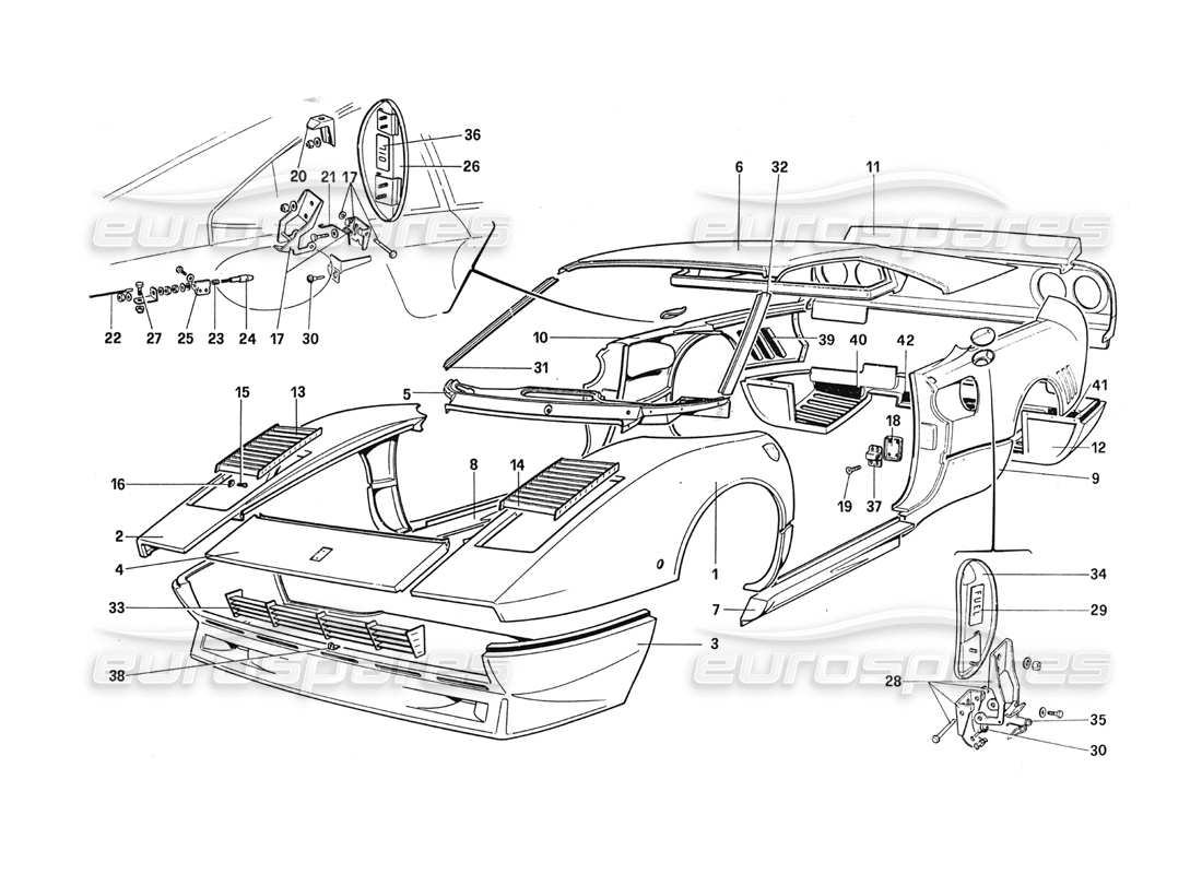 ferrari 288 gto karosserie - teilediagramm für außenelemente