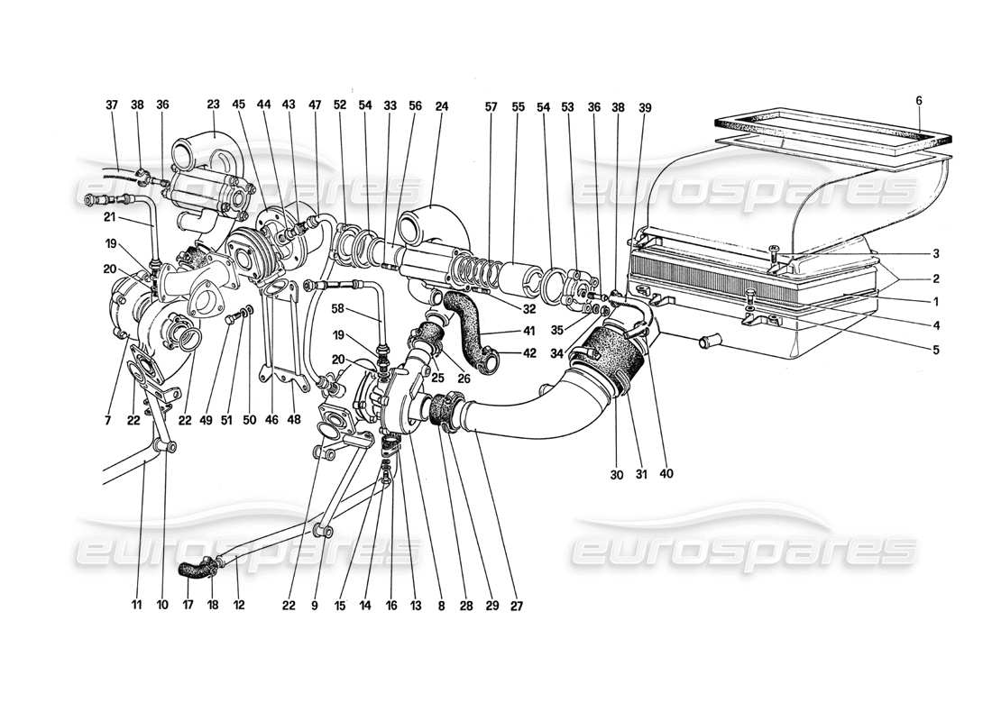 ferrari 288 gto turboaufladungssystem teilediagramm