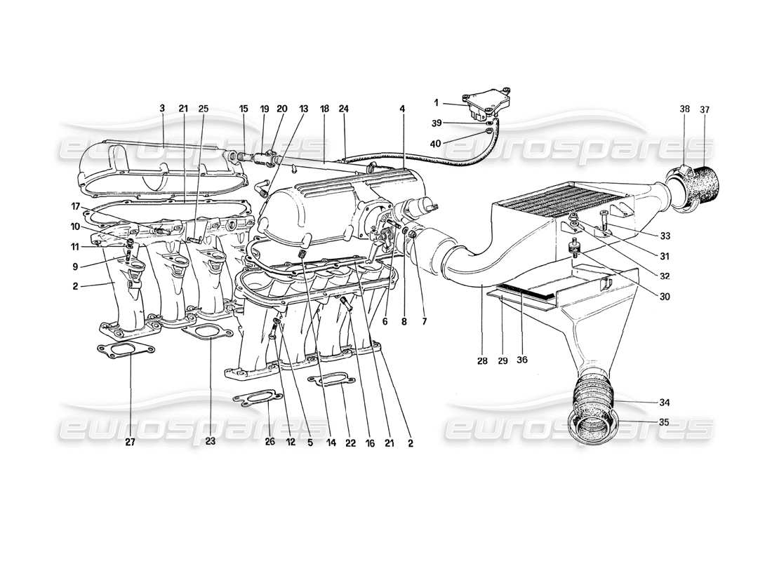 ferrari 288 gto teilediagramm für auspuffkrümmer und wärmetauscher