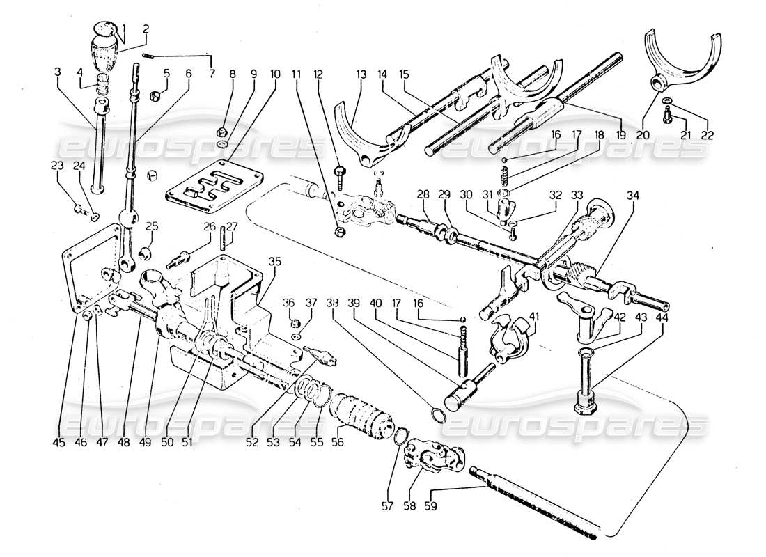 lamborghini urraco p250 / p250s teilediagramm für den schalthebel