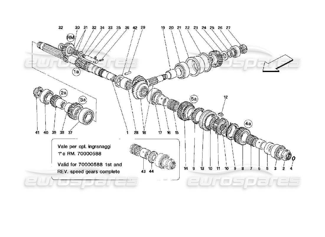 ferrari mondial 3.4 t coupe/cabrio teilediagramm für hauptwellenzahnräder