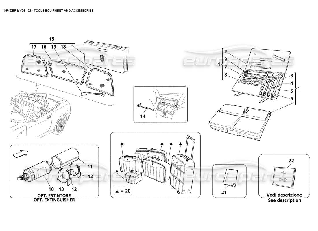 maserati 4200 spyder (2004) werkzeuge, ausrüstung und zubehör teilediagramm