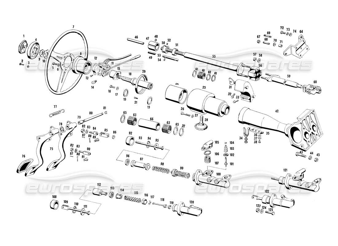 maserati ghibli 4.7 / 4.9 lenkungsteile und pedale teilediagramm