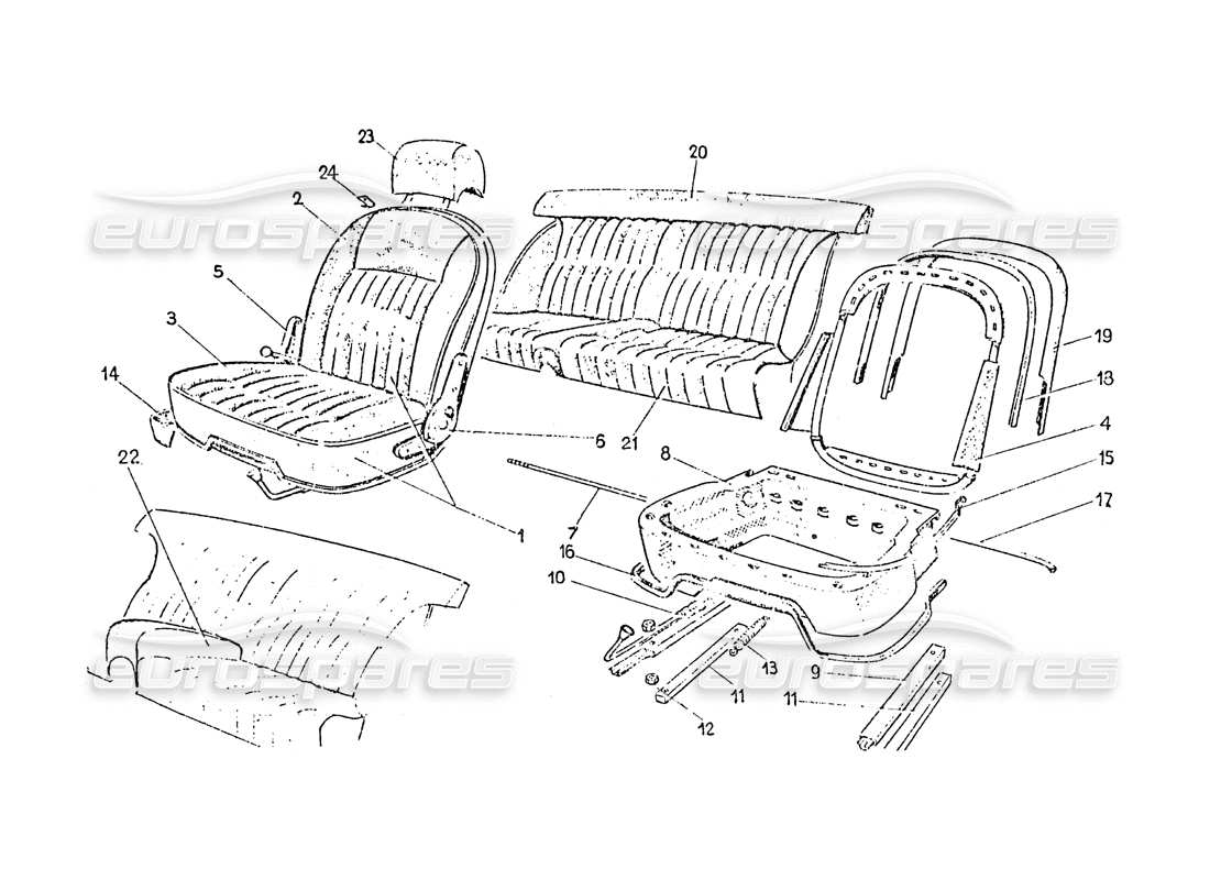 ferrari 365 gt 2+2 (coachwork) teilediagramm für vorder- und rücksitze