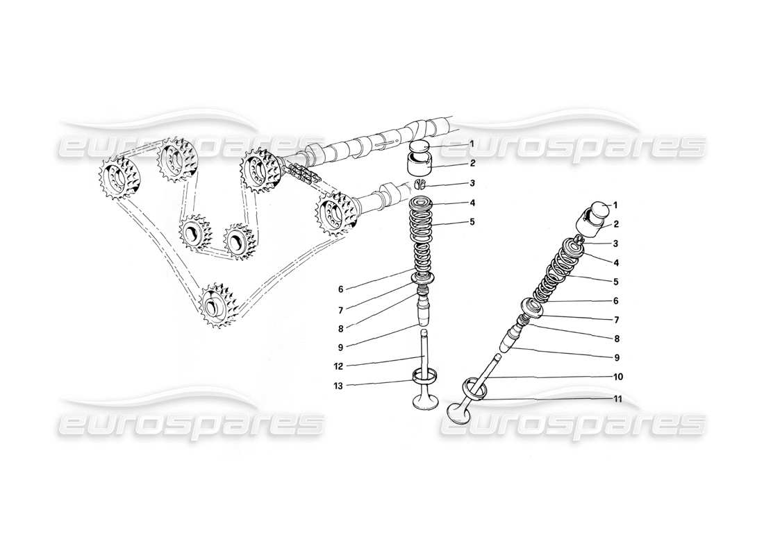 ferrari 400i (1983 mechanical) zeitsteuerungssystem – tassenstößel teilediagramm