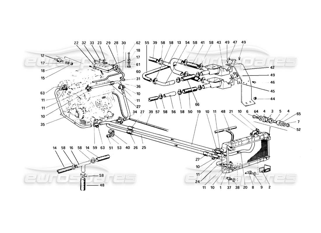 ferrari 308 quattrovalvole (1985) teilediagramm des kühlsystems