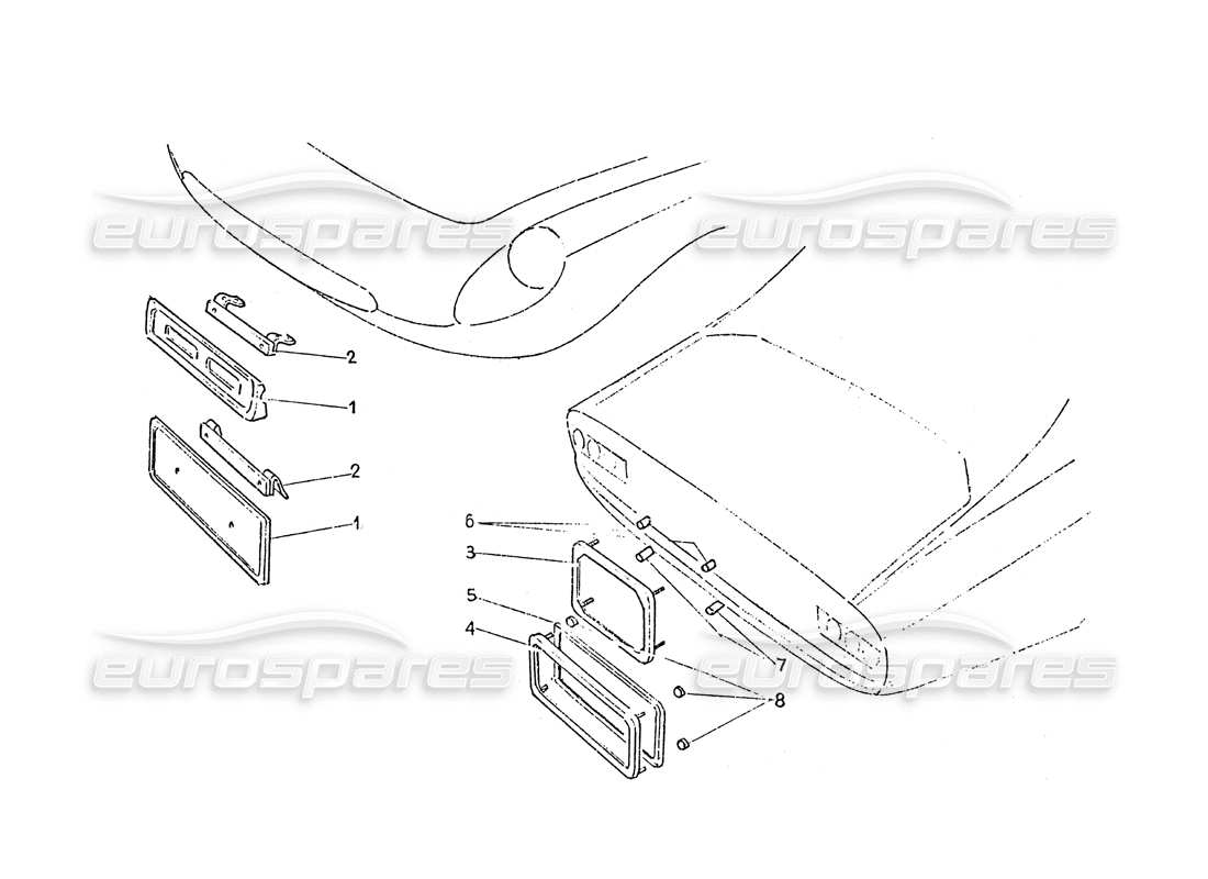ferrari 365 gt 2+2 (coachwork) teilediagramm für vordere und hintere kennzeichenleuchten