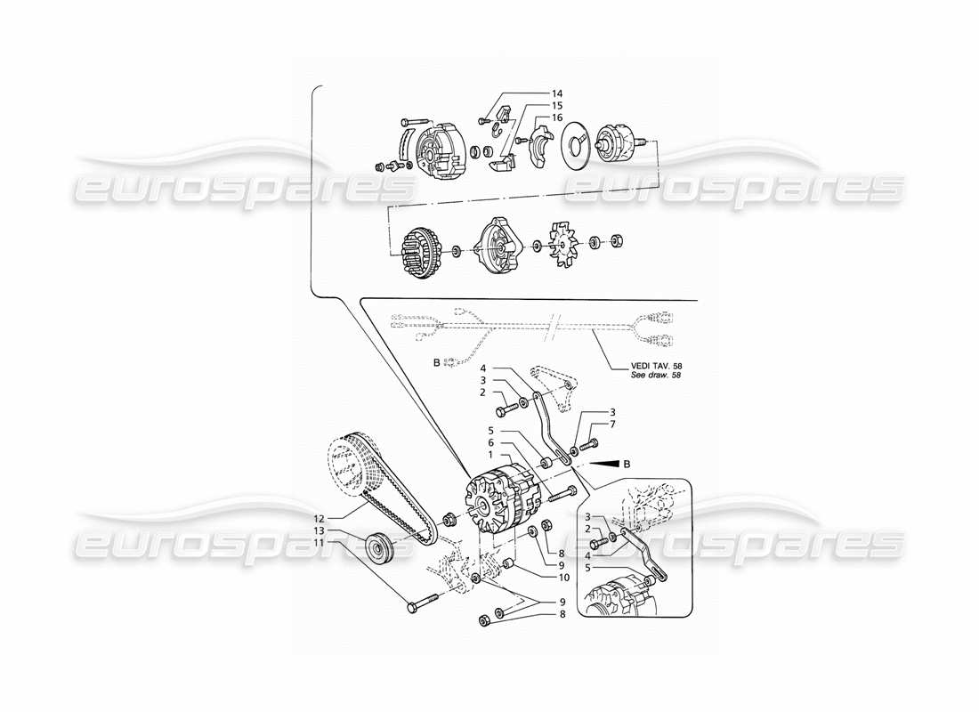 maserati qtp v6 (1996) delco-lichtmaschine teilediagramm