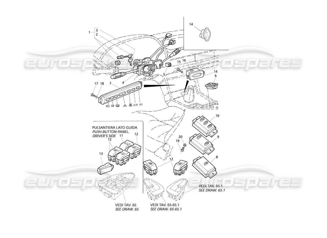 maserati qtp v8 evoluzione schalter und lenkschloss teilediagramm