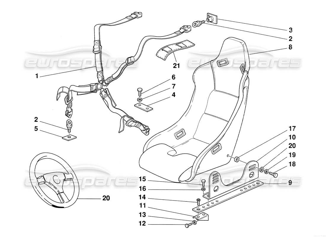 ferrari 348 challenge (1995) sicherheitsgurte und sitzteilediagramm