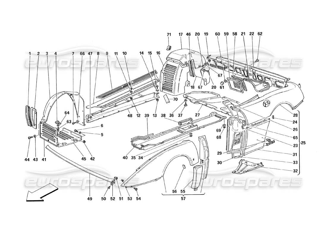 ferrari 348 (1993) tb / ts karosserie - teilediagramm für außenverkleidungen