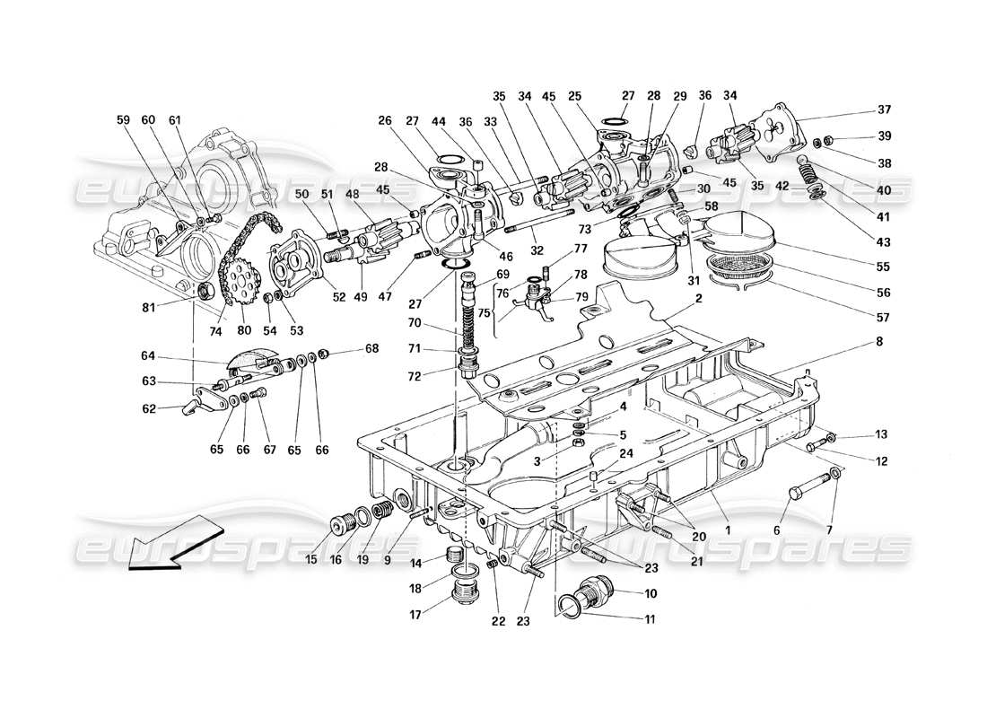 ferrari 348 (1993) tb / ts schmierung - pumpen und ölwannen - teilediagramm