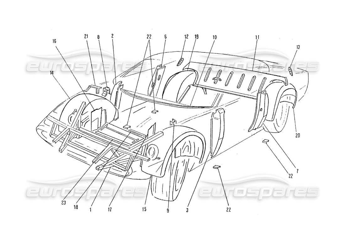 ferrari 365 gtc4 (coachwork) teilediagramm für rahmen, schilder und innenverkleidungen