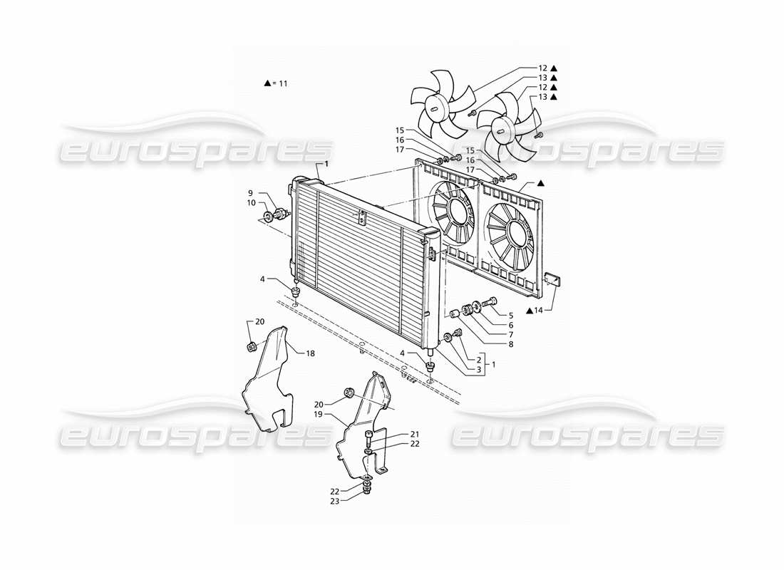 maserati qtp v6 (1996) teilediagramm für kühler und kühllüfter