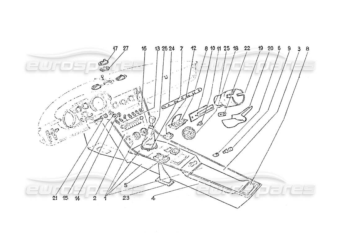 ferrari 365 gt 2+2 (coachwork) innenraumschalter - lüftungsschlitze und verkleidungsteilediagramm