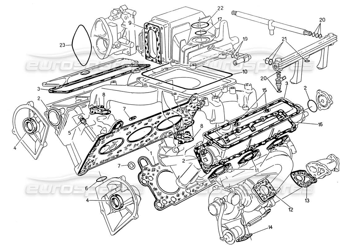 maserati 222 / 222e biturbo teilediagramm für zylinderkopfdichtungen und gummis