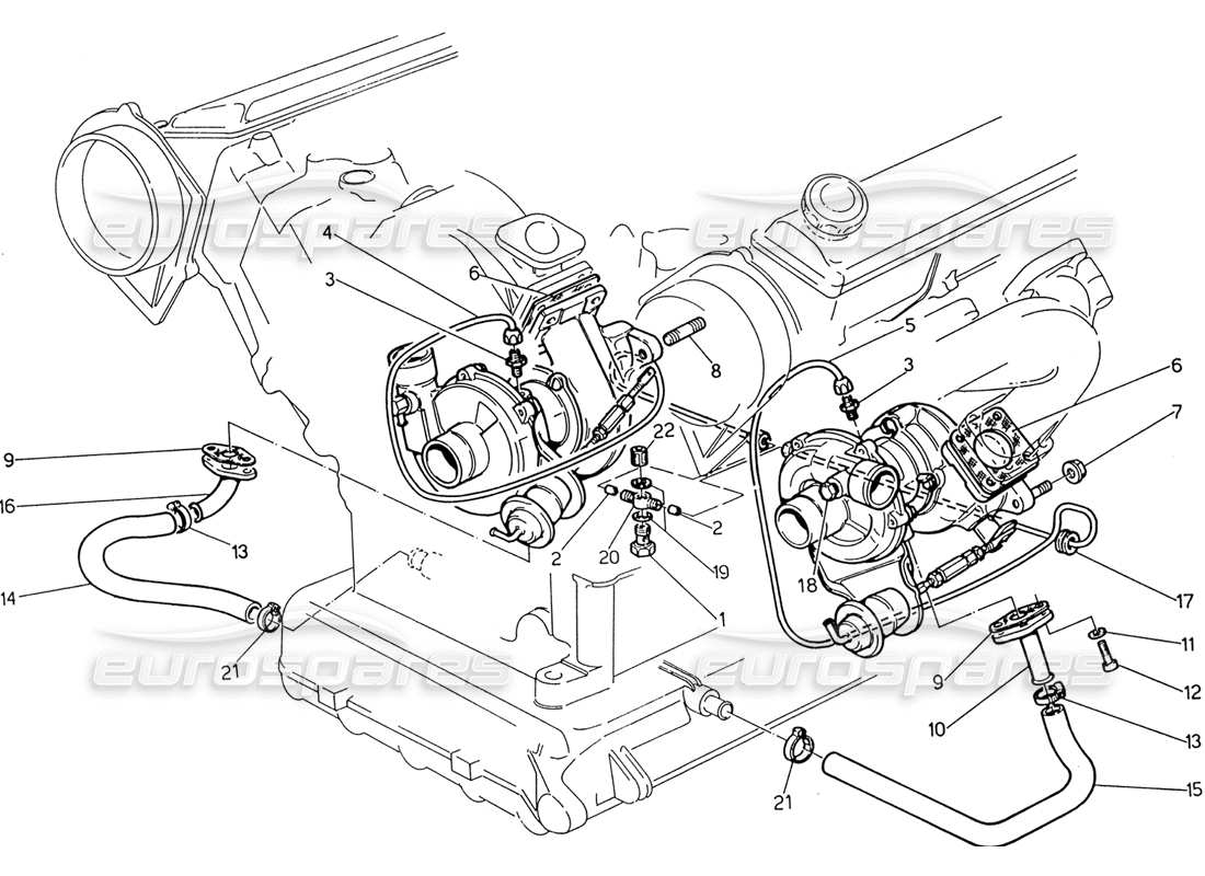 maserati 222 / 222e biturbo schmierteildiagramm für turbogebläse