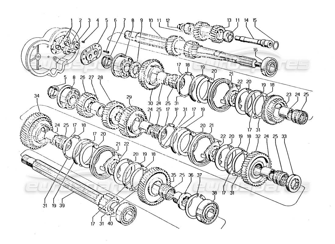 lamborghini urraco p250 / p250s getriebeteildiagramm