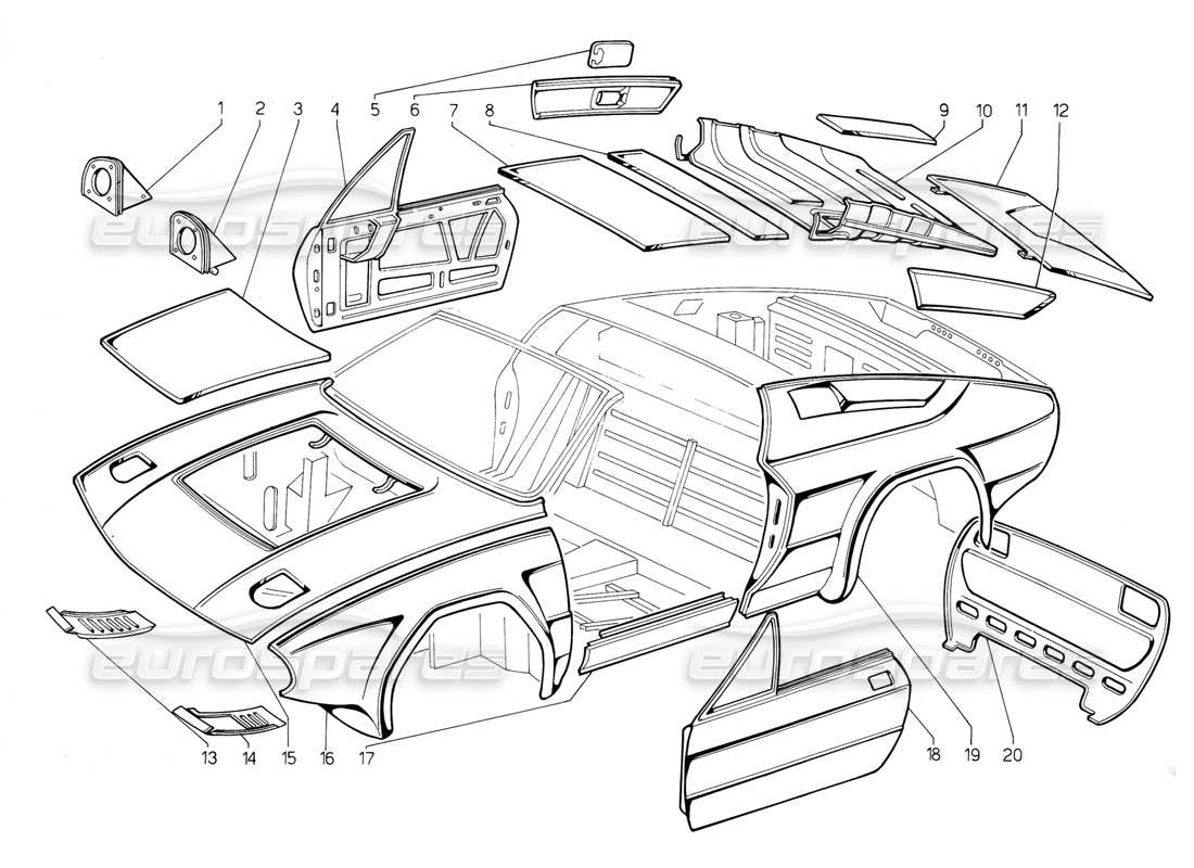 lamborghini jalpa 3.5 (1984) äußere abdeckungen teilediagramm