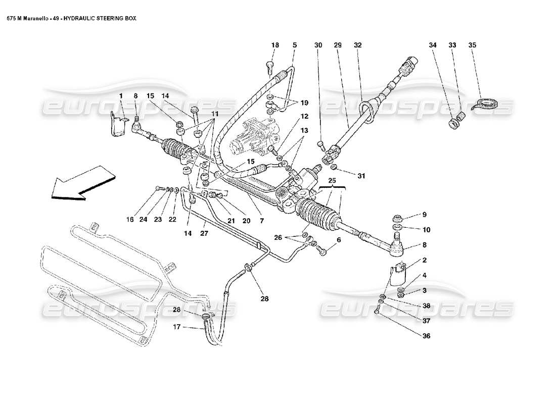 ferrari 575m maranello teilediagramm des hydraulischen lenkgetriebes