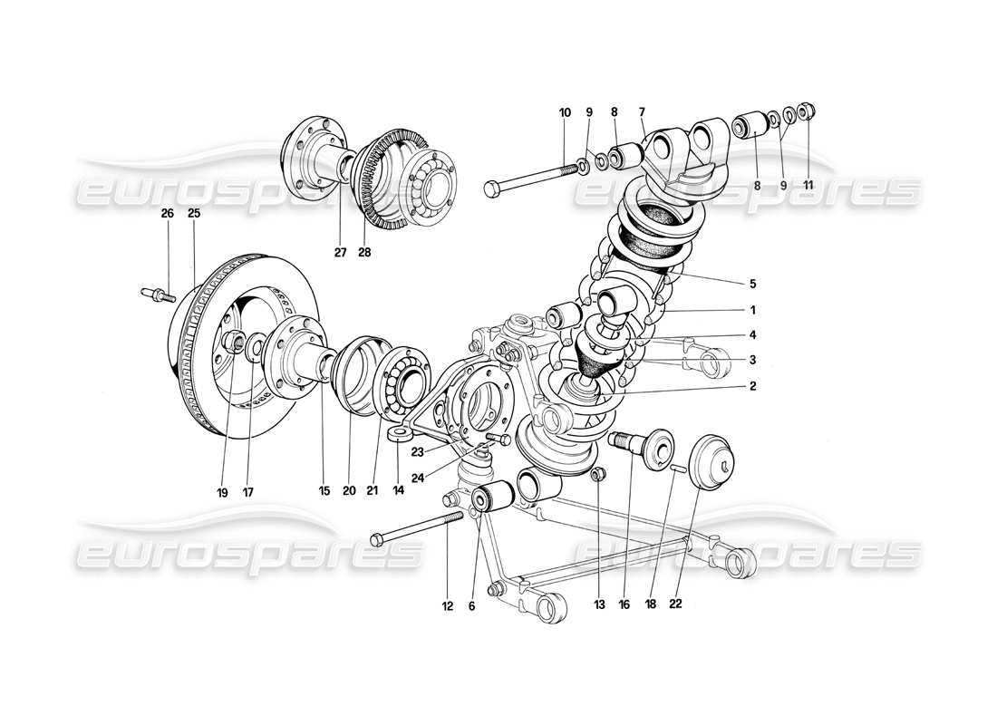 ferrari 412 (mechanical) vorderradaufhängung - teilediagramm stoßdämpfer und bremsscheibe