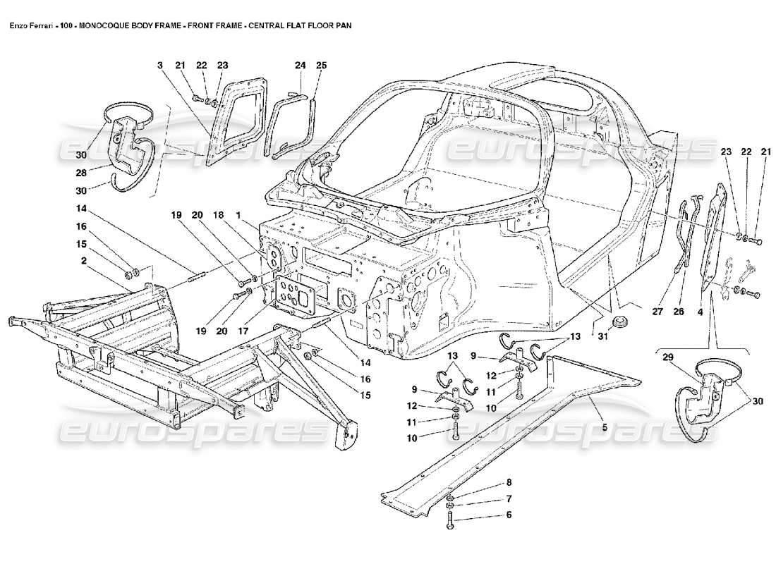 FERRARI ENZO MONOCOQUE-KAROSSERIERAHMEN, VORDERRAHMEN, ZENTRALE, FLACHE BODENWANNE TEILEDIAGRAMM ferrari enzo monocoque-karosserierahmen, vorderrahmen, zentrale, flache bodenwanne teilediagramm