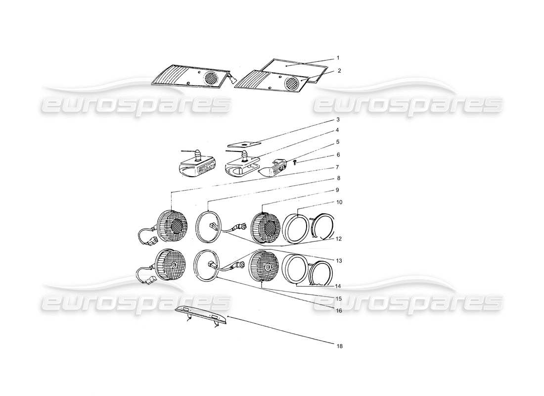 ferrari 365 gtb4 daytona (coachwork) indicator lights- rear lights - rev lights - number plate lights part diagram