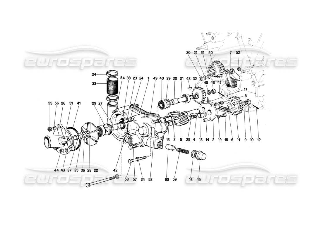 ferrari 400i (1983 mechanical) wasserpumpe und motorölpumpe teilediagramm