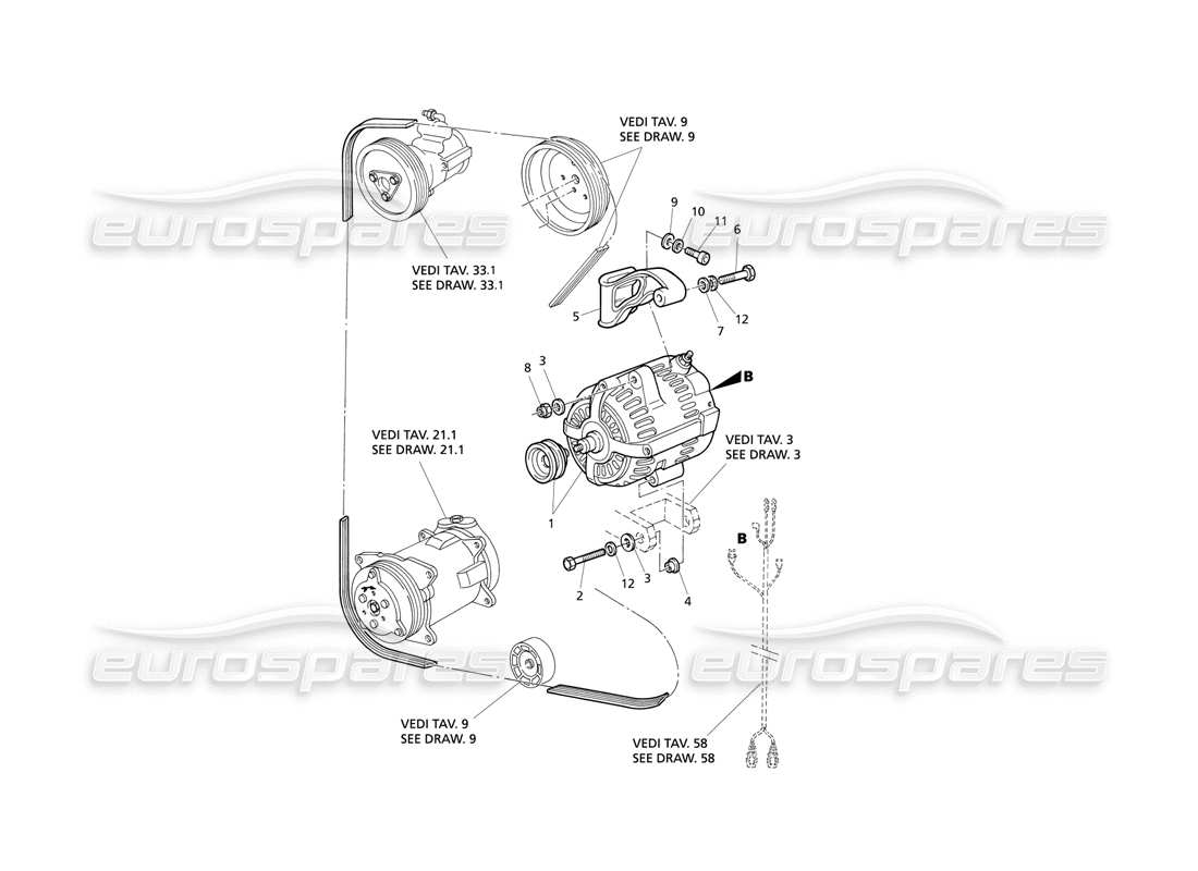 maserati qtp v6 evoluzione lichtmaschine und support teilediagramm