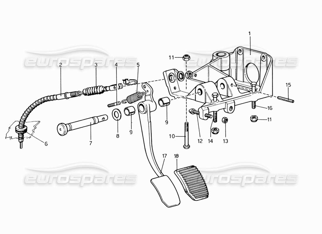 ferrari 206 gt dino (1969) pedalboard - teilediagramm der kupplungssteuerung