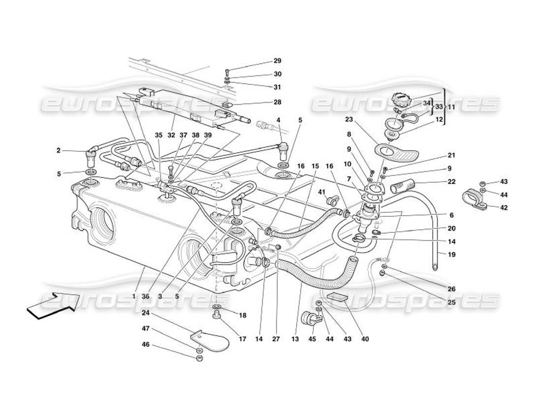 ferrari 575 superamerica kraftstofftank - verbindung und rohrleitung - nicht für usa und cdn - teilediagramm
